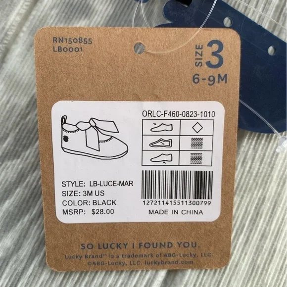 Lucky Brand Crib Shoes Black Bow 6-9 Months Size 3 Baby Girl - Picture 6 of 10